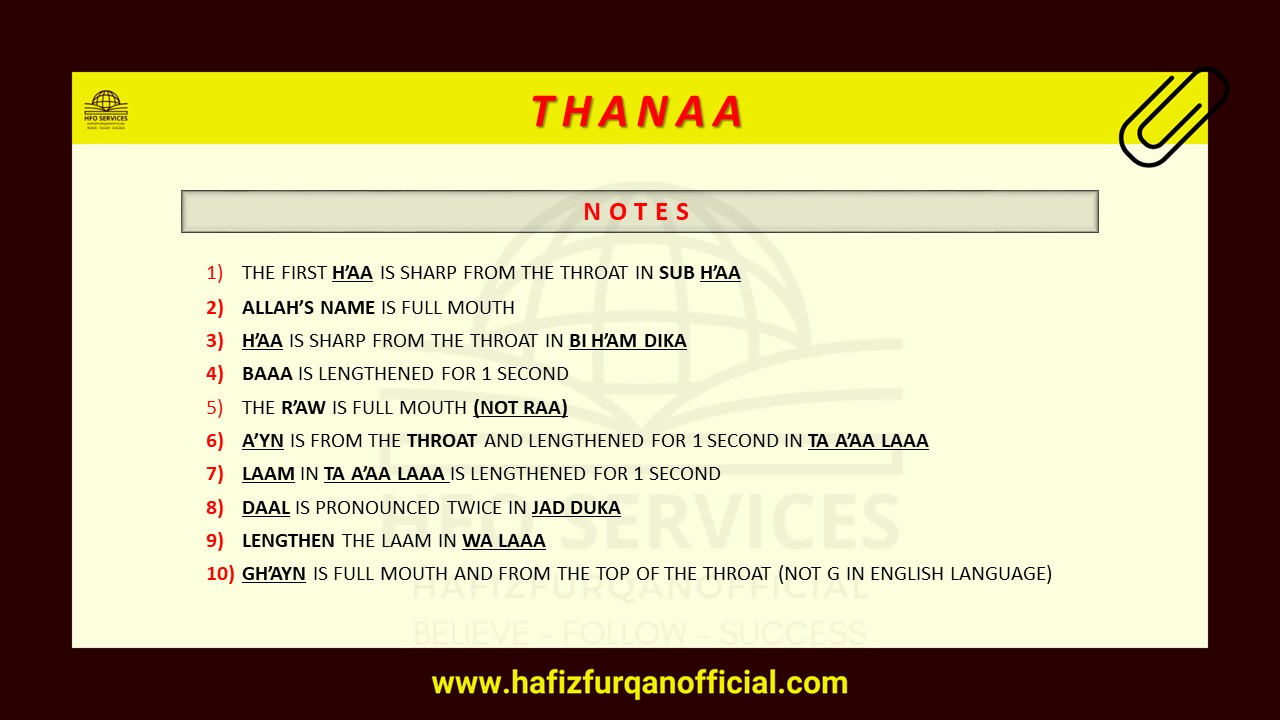 Thanaa Notes
